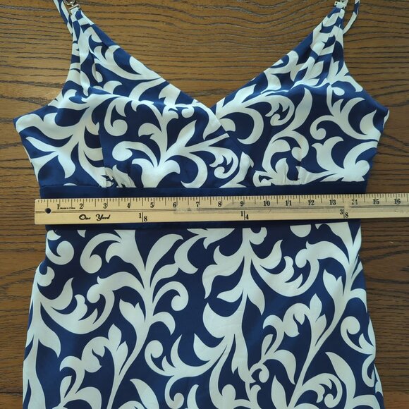 Ann Taylor Silk Slip Dress Blue White Sleeveless V-Neck Spaghetti strap Summer 4 - Picture 16 of 16